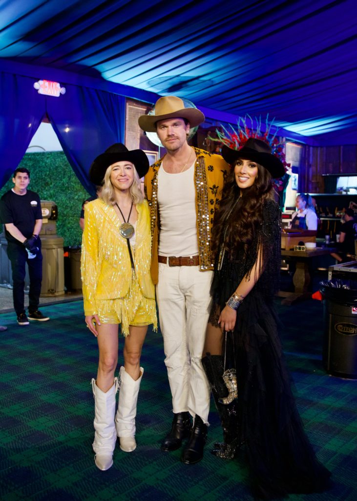 Hat designer Teressa Foglia, Tyler Wild, Zinat Ahmed at the Cotton Q Club at the Houston Livestock Show & Rodeobarbecue cook-off. (Photo by Ashley Patranella, Painted Peacock Photography)