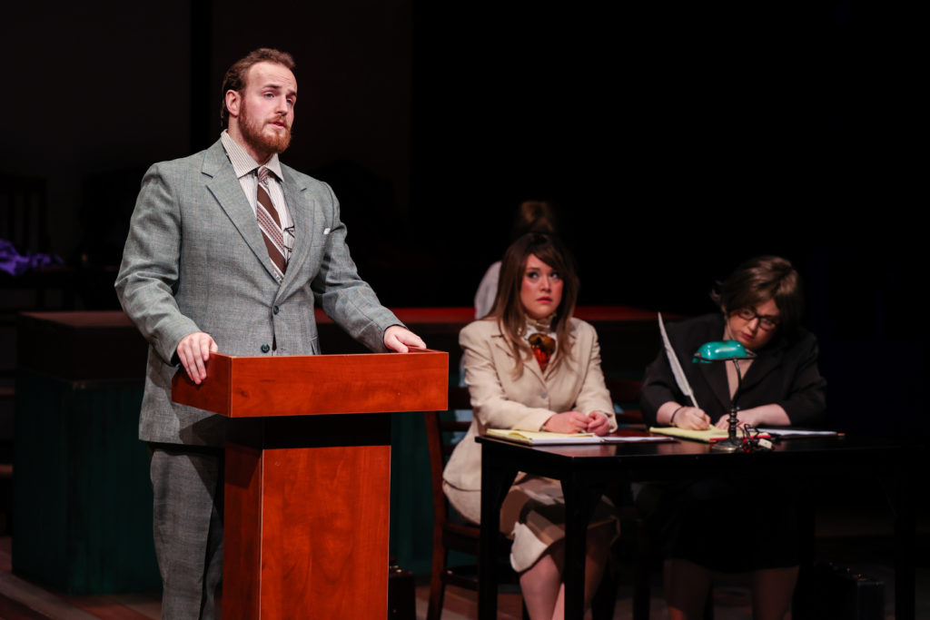 Aaron Ruiz and Kelley Peters (Sarah Weddington) in Stages production of ROE (Photo by Melissa Taylor)