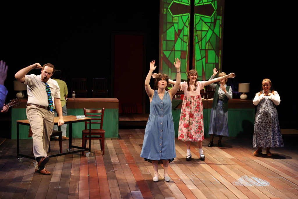 Teresa Zimmerman (Norma McCorvey), Hazel Egging and Aaron Ruiz in Stages production of ROE (Photo by Melissa Taylor)