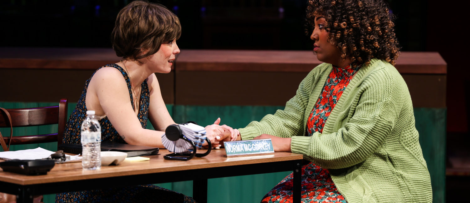 Teresa Zimmerman (who plays Norma McCorvey) and Troi Coleman give powerful performances in Stages' production of ROE. (Photo by Melissa Taylor)
