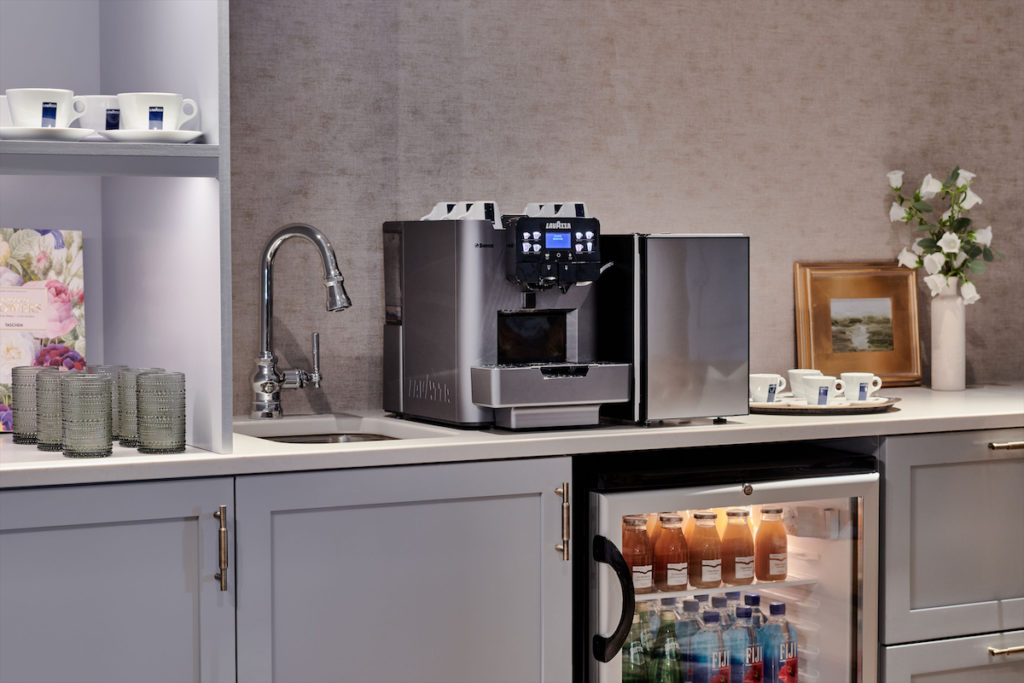 The coffee station in The Loutrel club room. (Photo by Courtesy of The Loutrel)