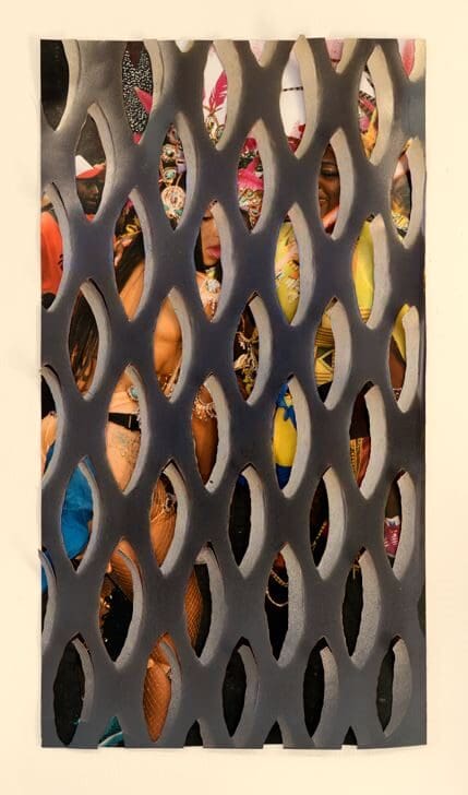 Paul Anthony Smith's "Untitled," 2023. In this piece, Smith explores how fences partially conceal what is behind them. This beautiful sculptural work is intended to lean against a wall on a plinth or shelf.