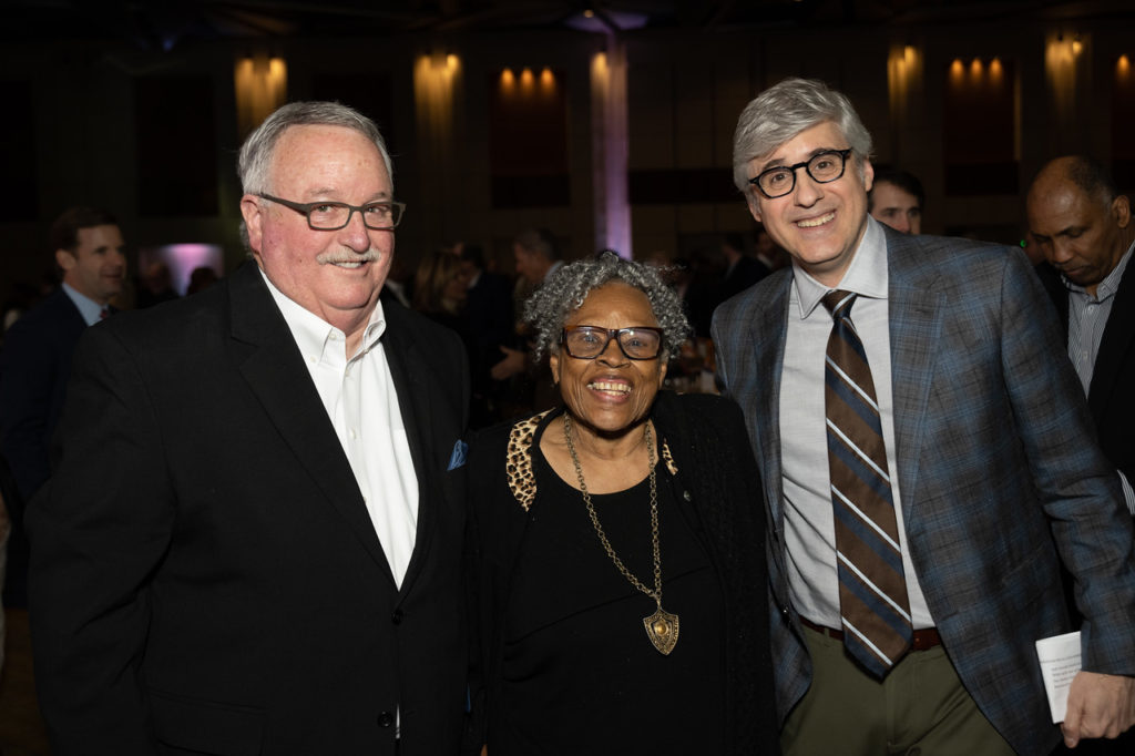 Bob Jameson and the grandmother of Juneteeth and Fort Worth's own Opal Lee, pose with Mo Rocca of CBS This Morning. (Photo by Leo Wesson)