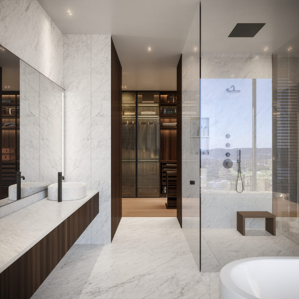 Four Seasons Private Residences Lake Austin's Lakeview East Residence primary suite bathroom. (Images by DBOX for Austin Capital Partners)