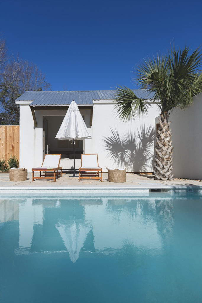 A bedroom right off the pool.