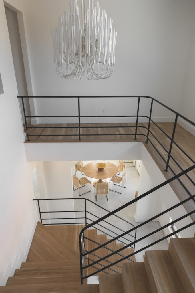 An aerial view from the top of the stairs. 