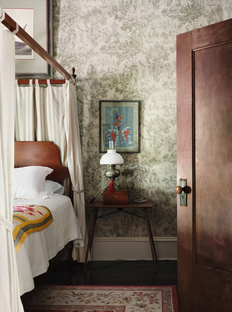 In a guest bedroom, a costume sketch by Winn Morton. (Photo by Lisa Petrole)