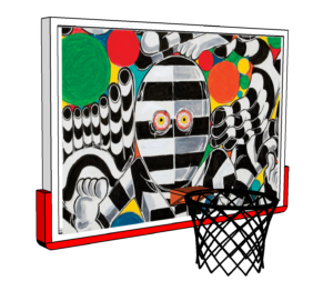 Trenton Doyle Hancock’s “Becoming the Toymaker: Phase 14 of 41, or Trenton Doyle Hancock’s “Becoming the Toymaker: Phase 14 of 41, or Common Phenomenon or Simply Commonenon,” 2017, inspired one of the backboards for CAMH Court. (Courtesy of the artist and James Cohan, New York)