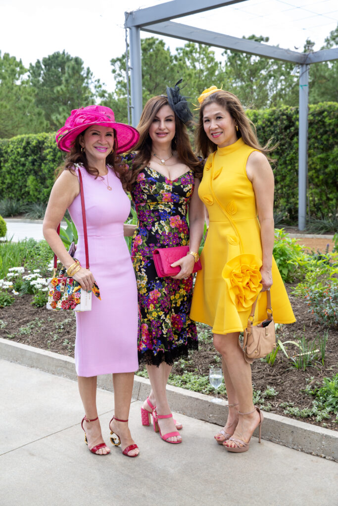 Alex Blair, Brigitte Kalai, Aliza Fan Dutt at the Hermann Park Conservancy's 'Hats in the Park' luncheon (Photo by Jenny Antill)