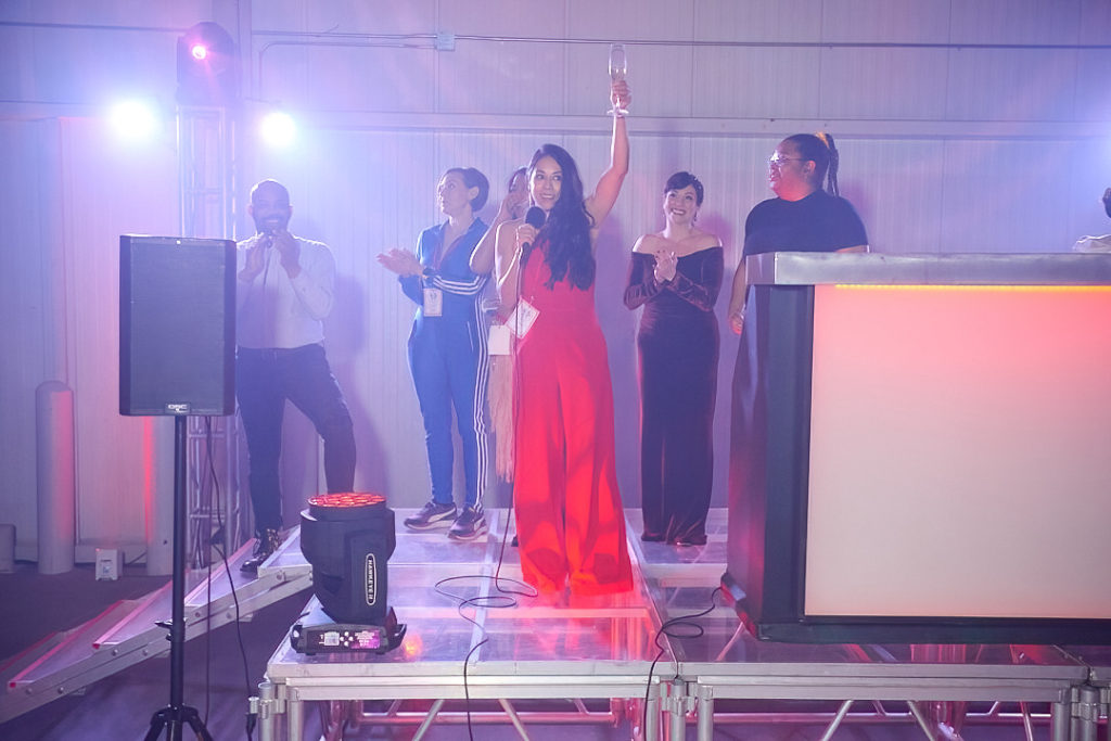 Angela Carranza delivers remarks at Fresh Arts Thunder Ball. (Photo by Charlie Horse Photography)