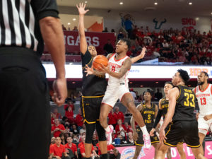 On Senior Night at the Fertitta Center, the University of Houston Cougars men’s basketball team cut down the nets after defeating Wichita State 83-66 behind Marcus Sasser’s 24 points and Jamal Shead’s 25 points