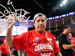 On Senior Night at the Fertitta Center, the University of Houston Cougars men’s basketball team cut down the nets after defeating Wichita State 83-66 behind Marcus Sasser’s 24 points and Jamal Shead’s 25 points