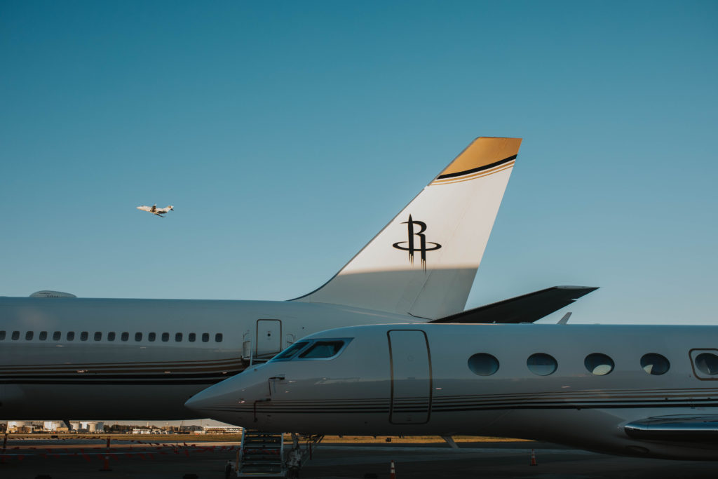 Billionaire Tilman Fertitta's stable of air power on display at the Houston Rockets Clutch City Foundation gala at the Landry's hangar at Hobby Airport.