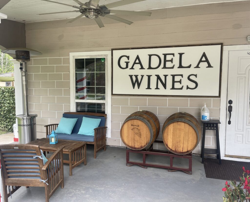 GADELA Winery takes up residence in a renovated farm house and has multiple seating areas for guests. Dogs are welcome.