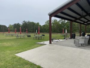 B.E. Winery has a covered patio that overlooks the grounds, with plenty of outdoor seating. Leashed dogs are welcome outside.