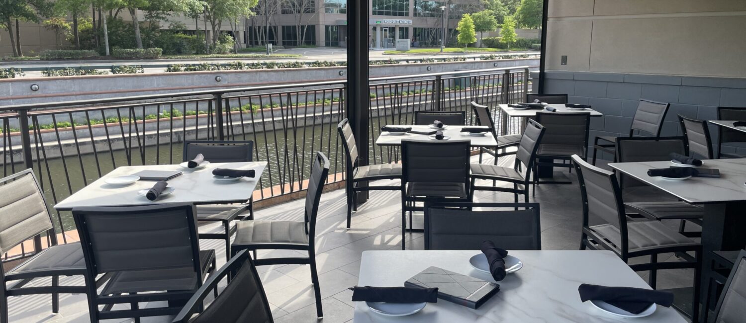 Fleming's revamped patio brings a great view of The Woodlands Waterway.