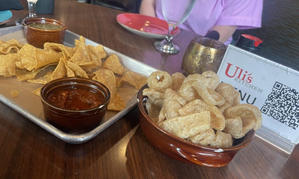 Totones and chicharrornes (fried pork rinds) are just one of the authentic recipes you'll find at Uli's Kitchen.