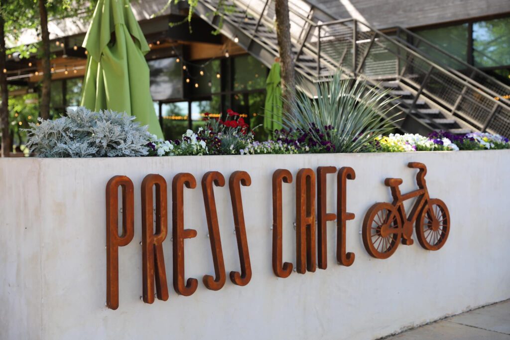 Press Cafe embraces its location at the Trailhead at Clearfork, overlooking the river.