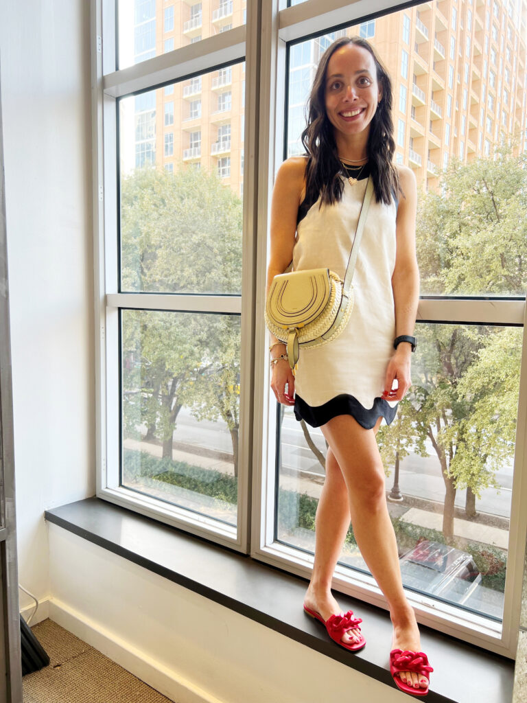 From going to the pool to running errands to meeting girlfriends for lunch, it’s hard to beat this scalloped number from Stanley Korshak.