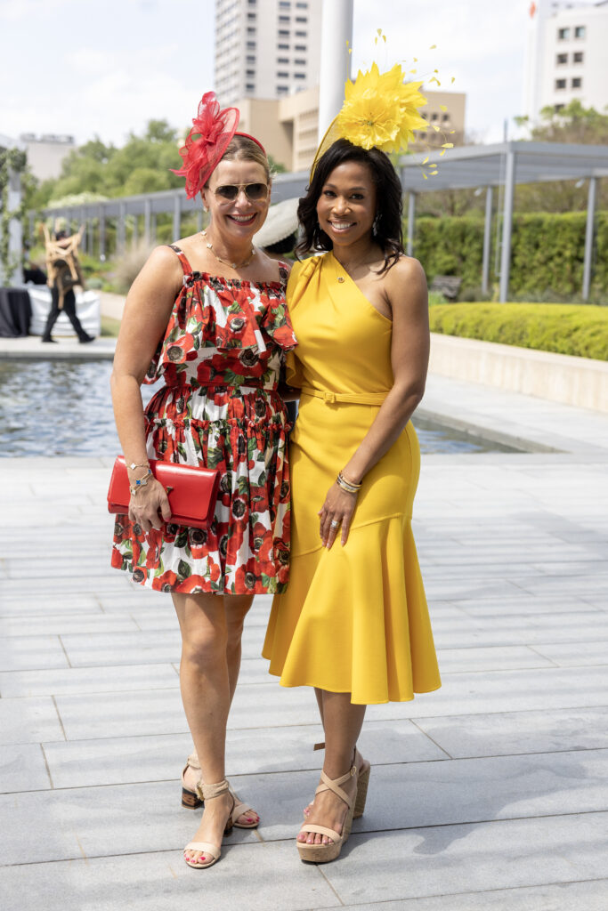 Valerie Dieterich, Roslyn Bazzelle Mitchell at the Hermann Park Conservancy's 'Hats in the Park' luncheon (Photo by Jenny Antill)