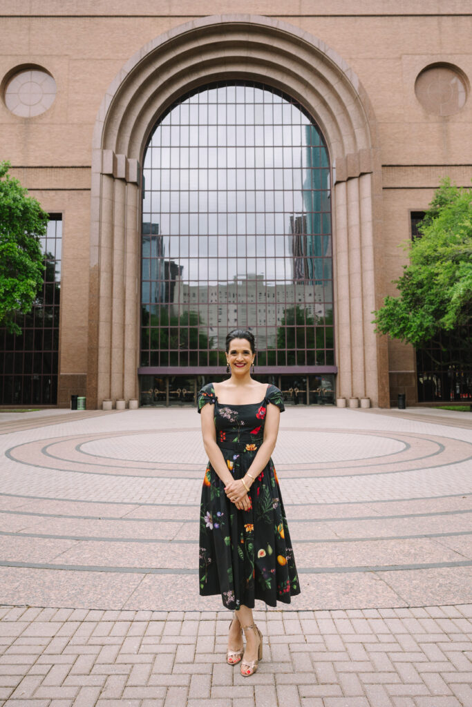 Khori Dastoor is wearing an Oscar De La Renta dress from Tootsies. (Photo by Johnny Than)