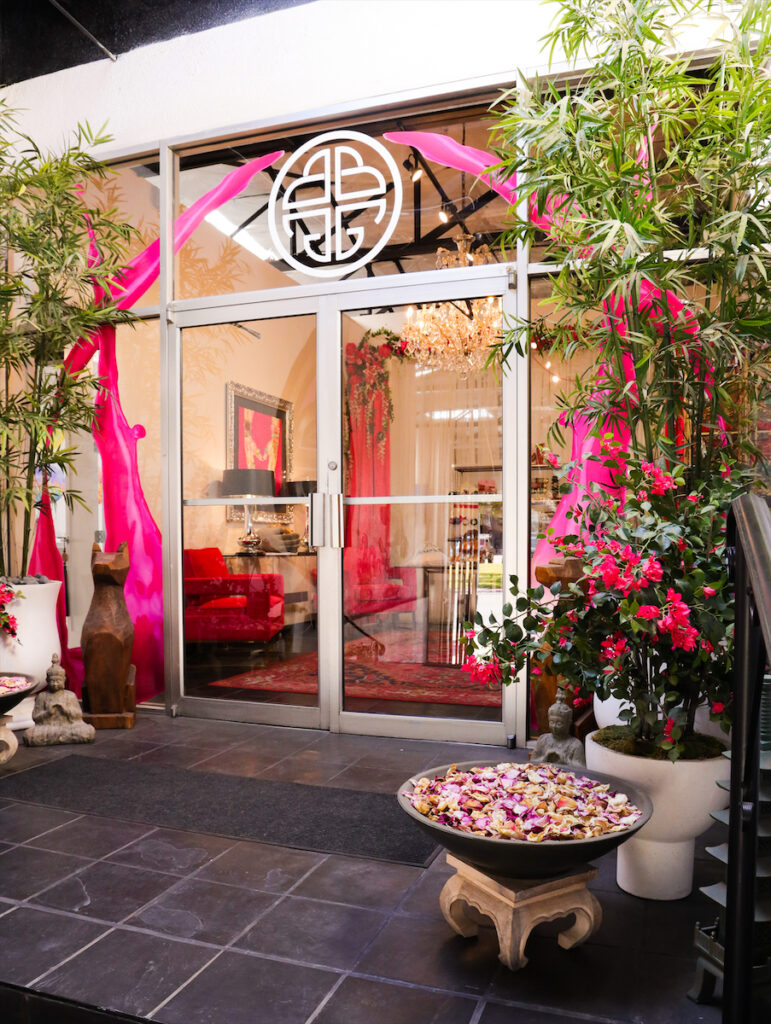 The colorful entrance of BuDhaGirl's headquarters in the Dallas Design District. 