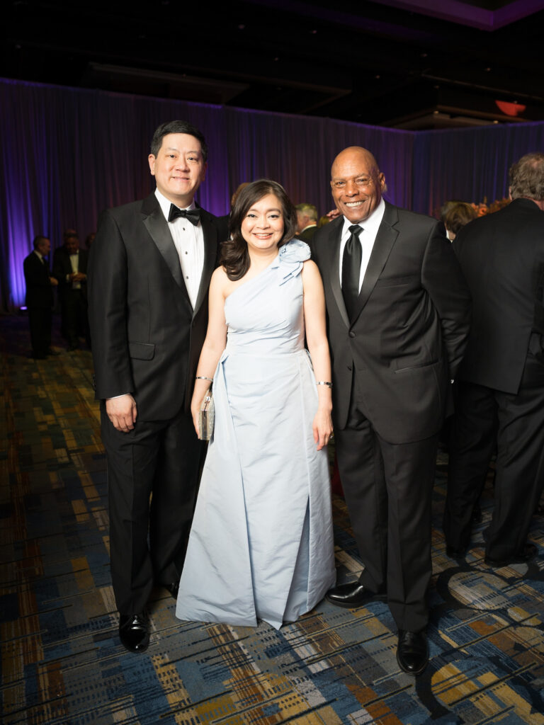 Albert Yen, Erin Asprec, Sam Golden  at the Memorial Hermann Foundation 'Walking on Sunshine Gala' spotlighting Life Flight (Photo by Daniel Ortiz)