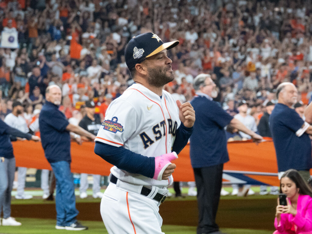 Houston Astros second baseman Jose Altuve is recovering from a thumb injury that will keep him out for months. (Photo by F. Carter Smith)