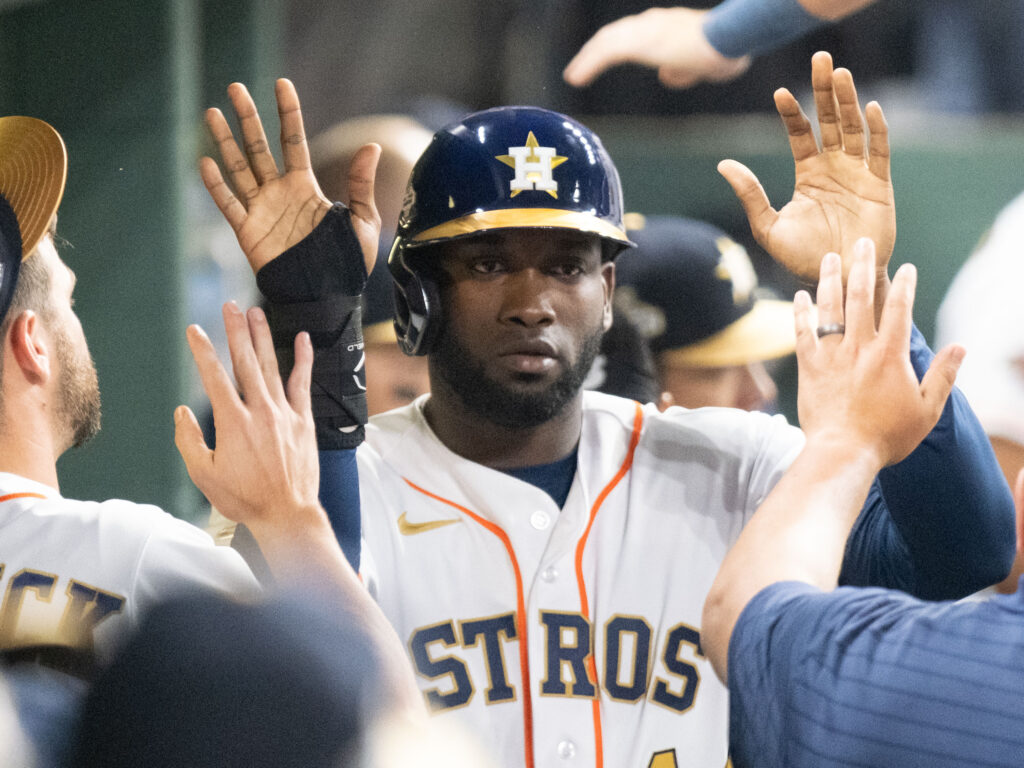 Houston Astros superstar Yordan Alvarez mashes baseballs. (Photo by F. Carter Smith)