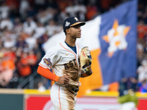 Houston Astros shortstop Jeremy Pena  is never afraid to get his uniform dirty. (Photo by F. Carter Smith)