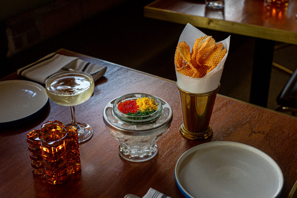 Eau Tour offers a selection of caviars priced competitively and served with apropros garnishes.  (Photo by Jenn Duncan)