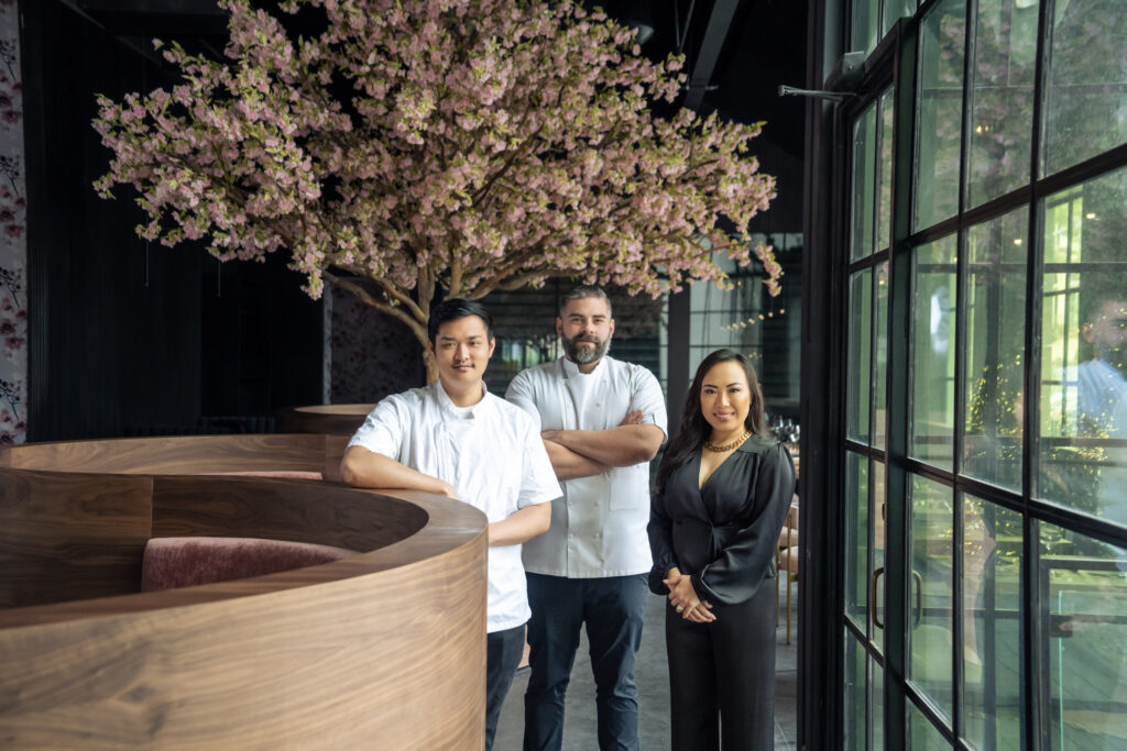 The back and front of the house staff at the new Muse restaurant on West Dallas is impressive. From left: chefs Dung Nguyen, E.J. Miller and g.m. Patty Burbach. (Photo by Adrian Barboza and Dylan McEwan)