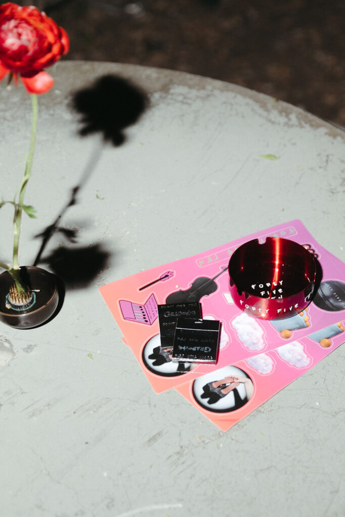 FFT Ashtray, Matches, and Stickers (Photo by Rebecca Patton, Beckley & Co.)