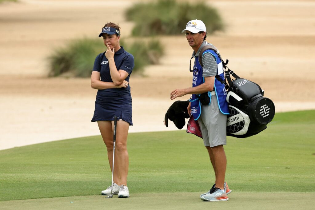 Georgia Hall of England waits to putt on the eighth hole during the first round of The Chevron Championship at The Club at Carlton Woods on April 20, 2023 in The Woodlands. (Photo by Stacy Revere/Getty Images)