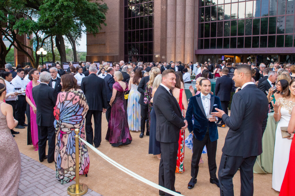 Guests gather on Fish Plaza at Wortham Theater Center for Performing Arts Houston Kaleidoscope Ball. (Photo by Jacob Power)