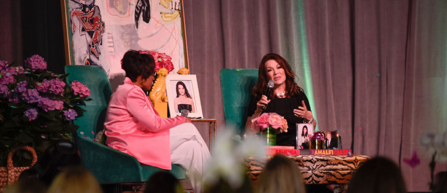 Moderator Laura Harris and featured speaker Lisa Vanderpump (Photo by Tamytha Cameron, Celeste Cass)