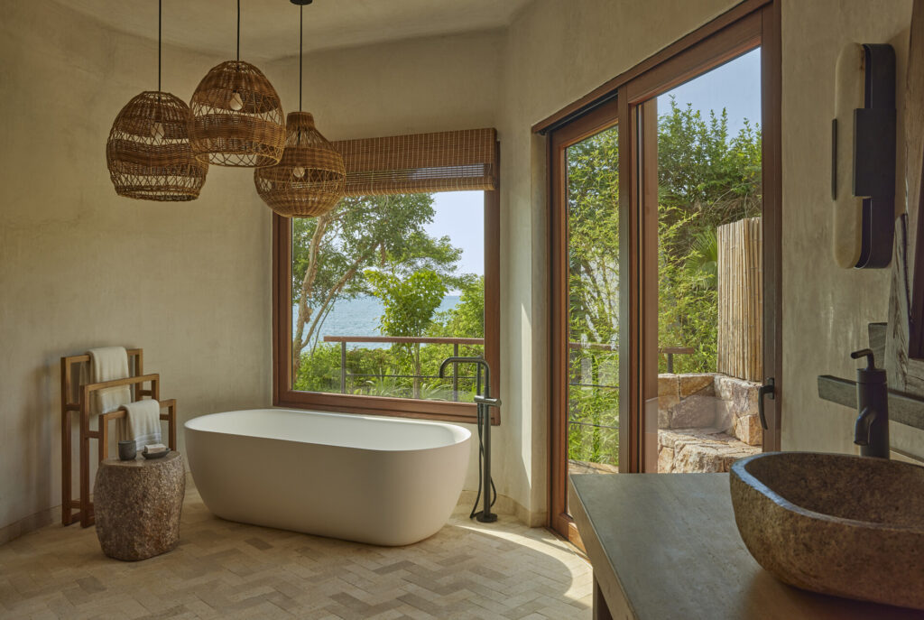 Naviva's luxury tents include soaking tubs and indoor and outdoor showers. 