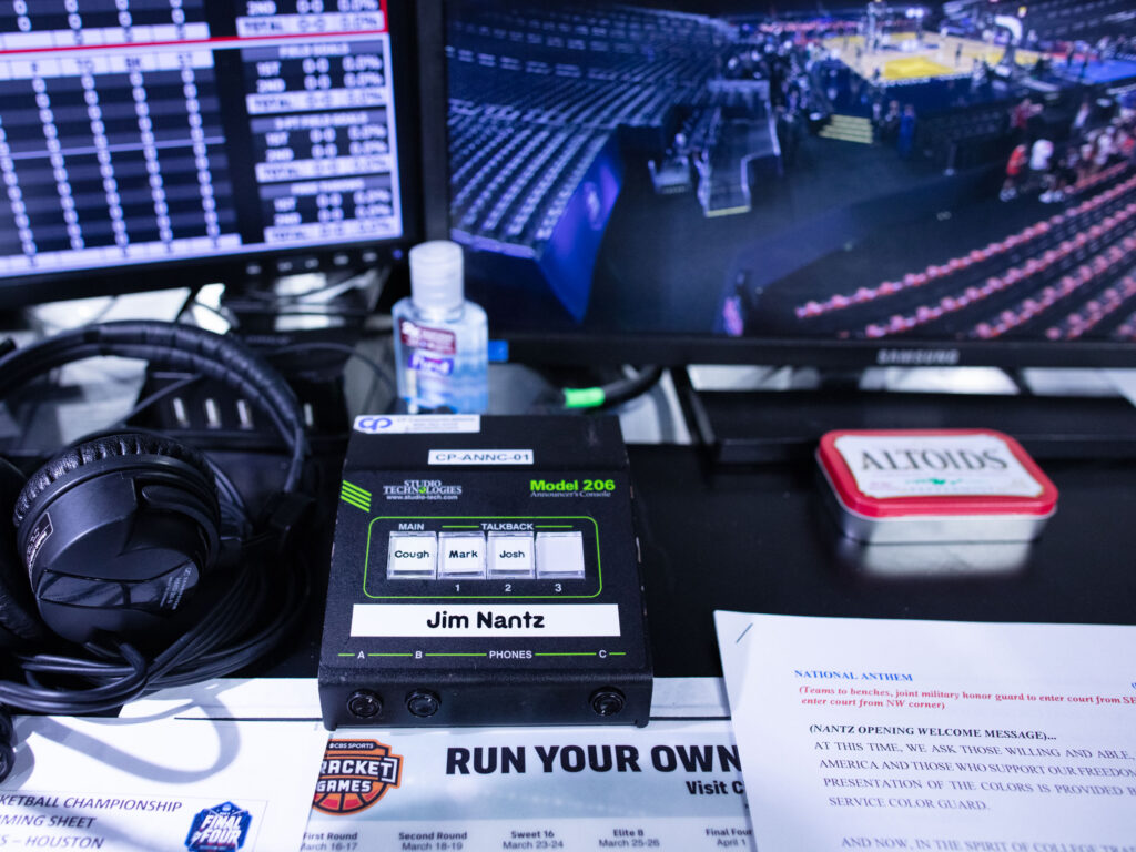 Jim Nantz is always ready to go on air at the Final Four.  (Photo by F. Carter Smith)