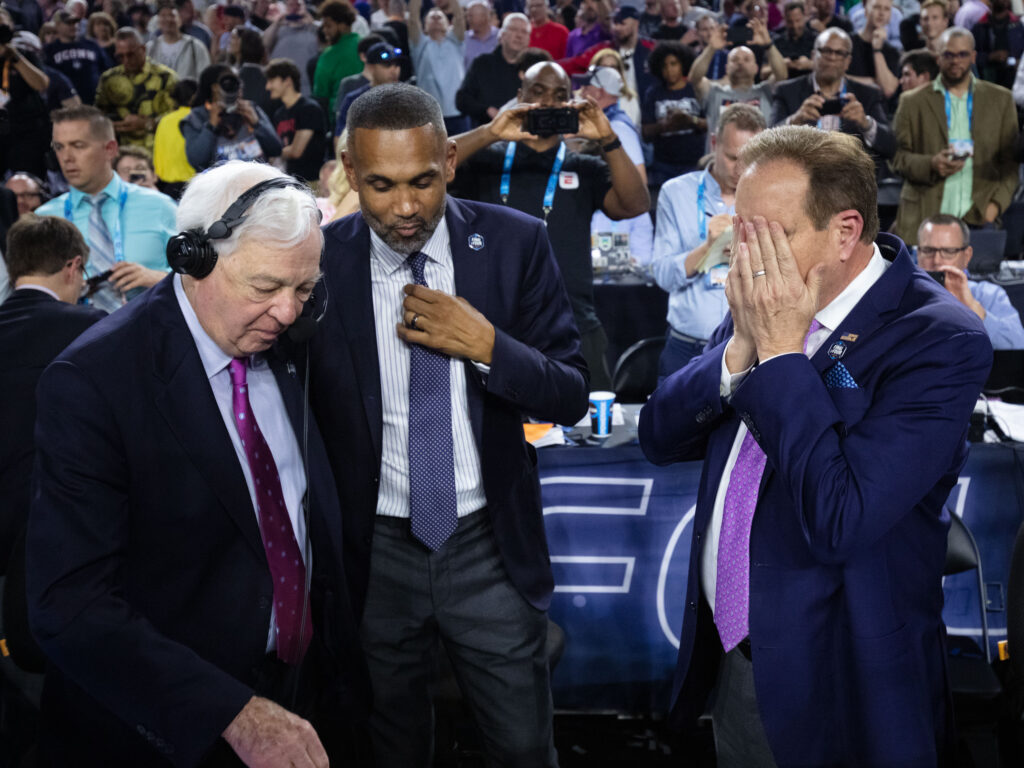 Jim Nantz was emotional after getting off the air after his last Final Four. (Photo by F. Carter Smith)