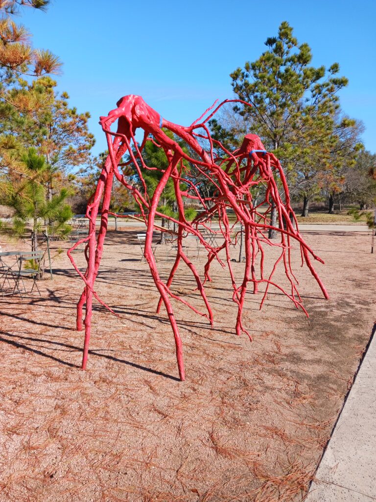 "Romeo & Juliet" is made from two bronze-cast tree roots that were facing each other after a flood. The two structures almost seem to be embracing each other. (Photo by Justin Lacey)