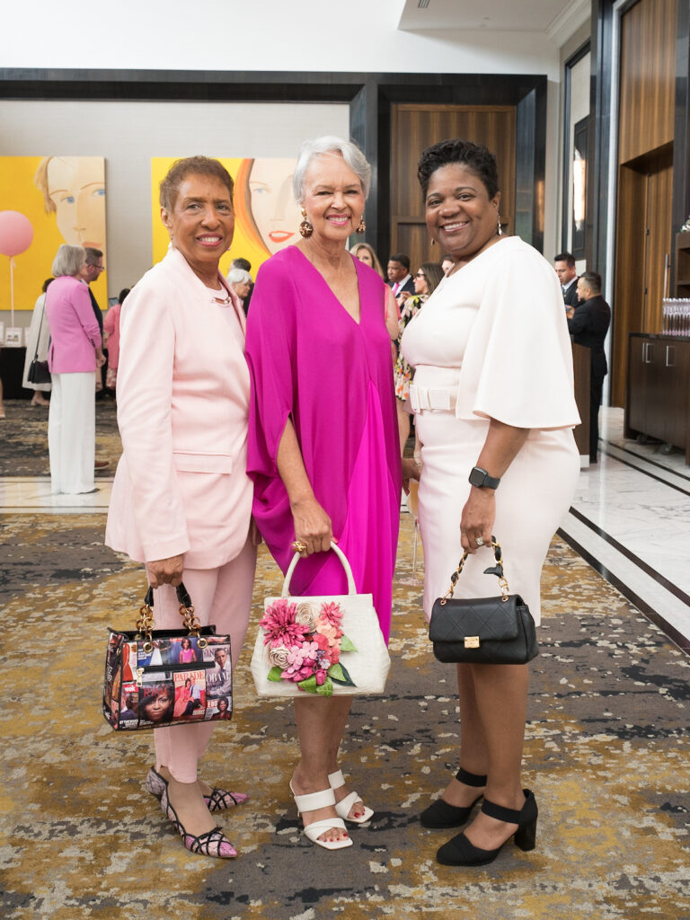 Sharon Owens, Gayla Gardner, Taiam Simmons at the American Cancer Society Tickled Pink luncheon (Photo by Daniel Ortiz)