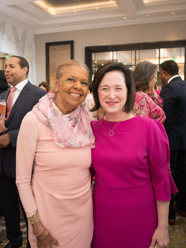 Yvonne Cormier, Anne Neeson at the American Cancer Society Tickled Pink luncheon. (Photo by Daniel Ortiz)