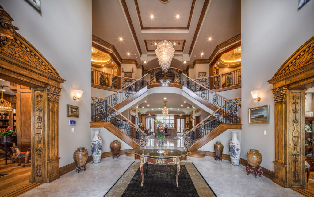 The double banked stair at 6 West Rivercrest sets the stage for design drama.