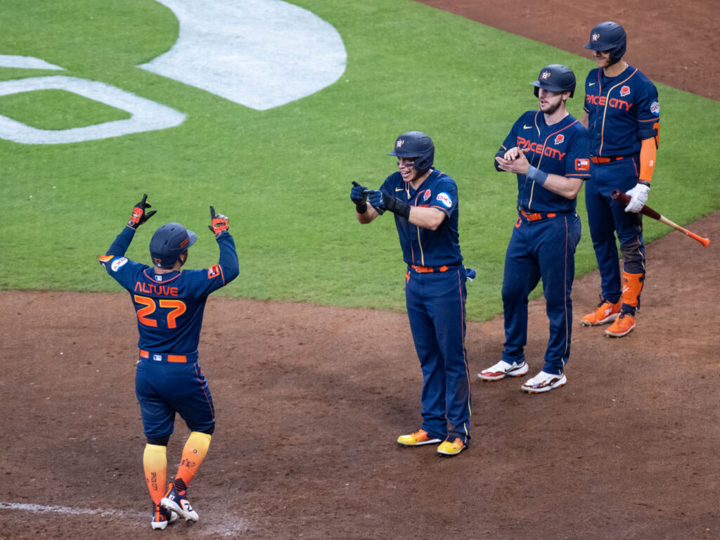 Jose Altuve's grand slam delighted his Houston Astros teammates. (Photo by F. Carter Smith)