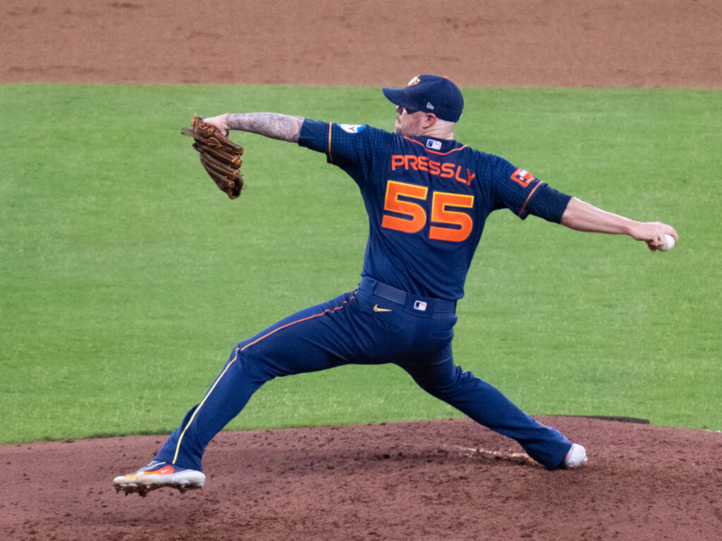 Astros closer Ryan Pressly is usually one of the surest things in baseball. (Photo by F. Carter Smith)