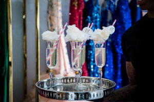 Champagne being served cloud 9 style for the Esé Azénabor and Sharon Lee Clark show (Photo by Kelly Alexander)