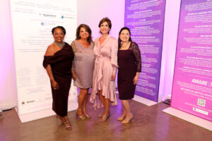 Gala chairs C’Mone Wingo, Pamela Musgrove, Lori Bush; Dr. Holly Hull Miori, President, AWARE 2 (Photo by Lisa Stewart and Rob Wythe/Wythe Portrait Studio)