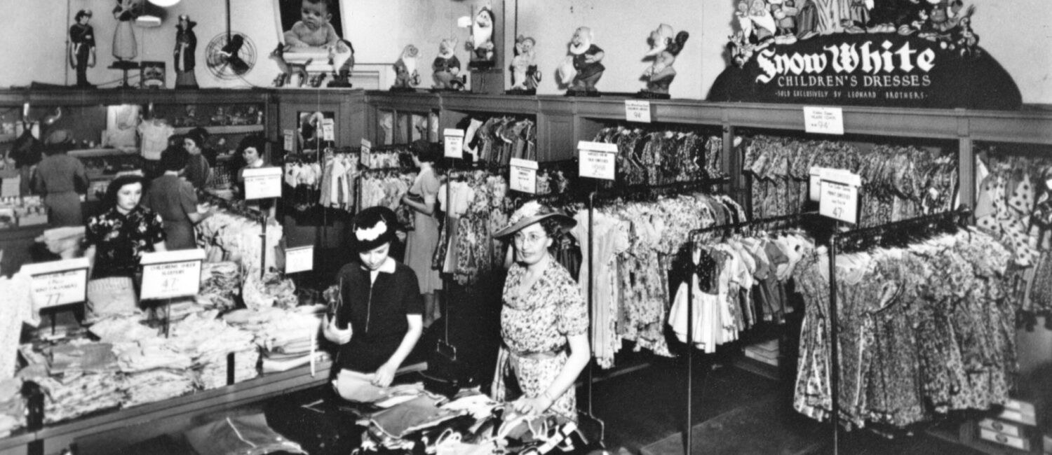 Leonard – Shoppers peruse the children’s department with Snow White looking on in the 1930s at Leonard’s.