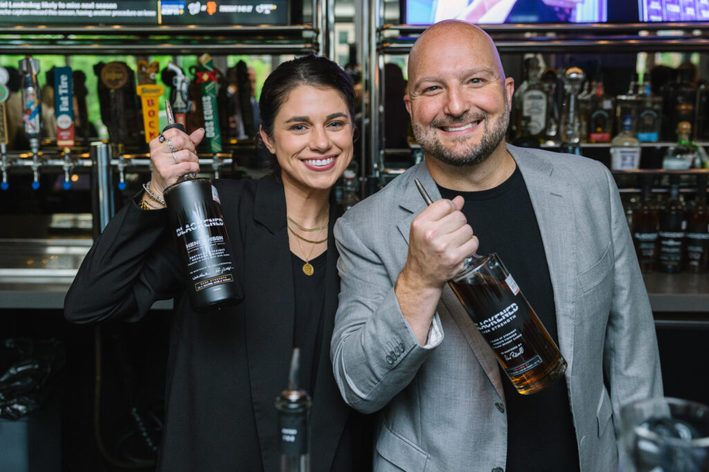 Madi Antar, Mike Kirten with Blackened Whiskey at the launch party for PaperCity The Woodlands  (Photo by Johnny Than)