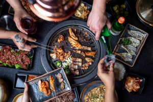 Overhead Korean BBQ Shot + Soju Pour by Jenn Duncan (Photo by Jenn Duncan)